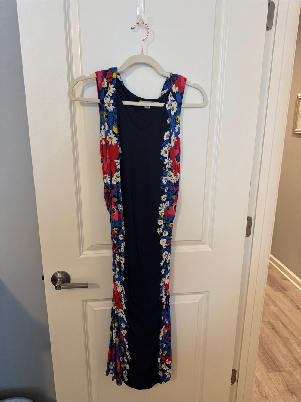 Boden Navy Maxi Dress with Red and White Floral Trim